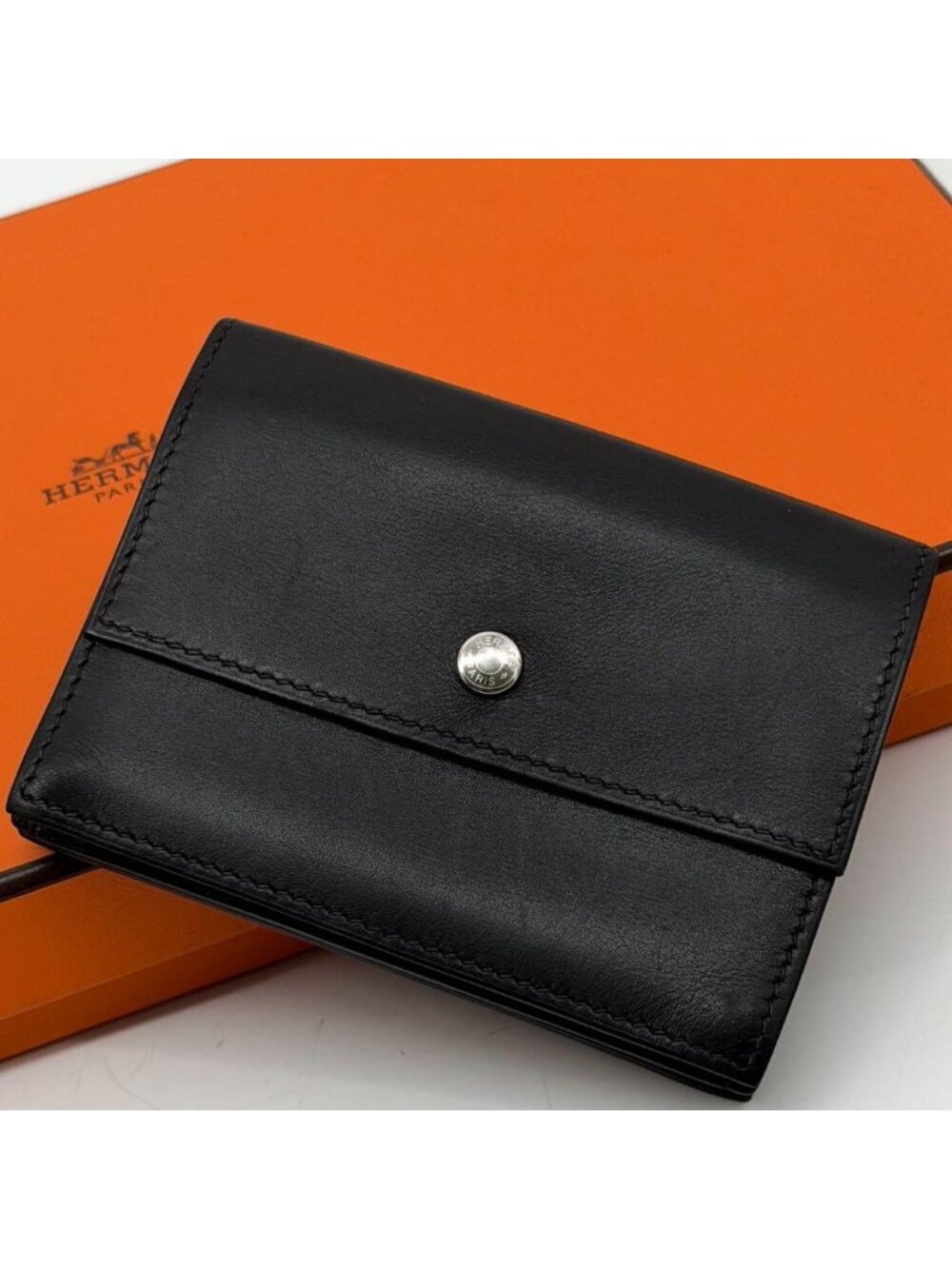 Hermes Sakura Card Case Black Box Calf Business